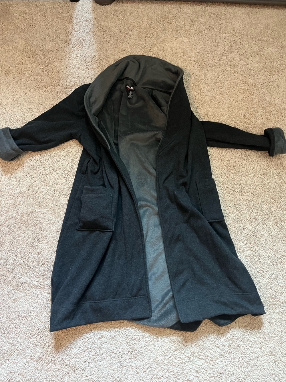 Kirklands Women's Black Hooded Fleece Robe with Gray Lining